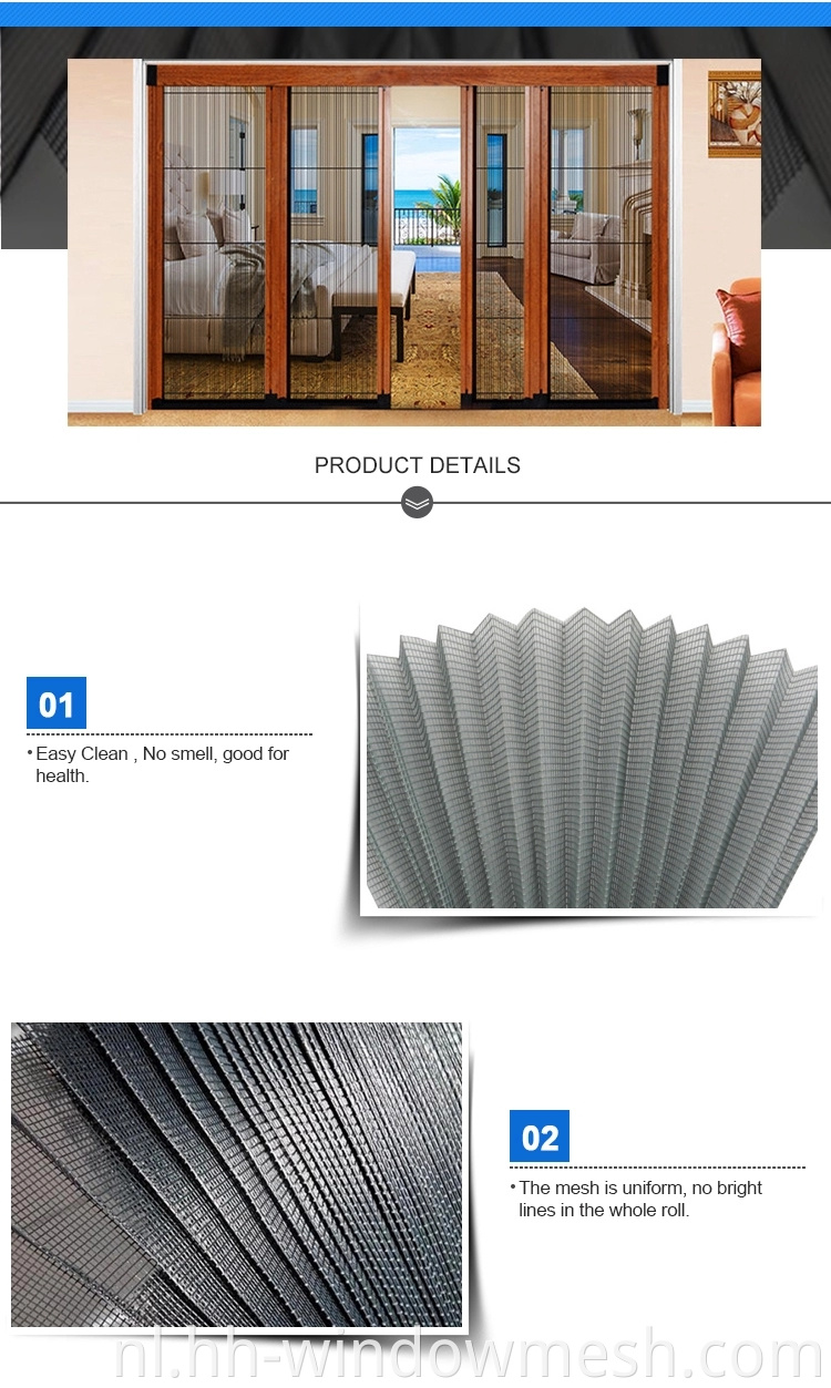 plisse venster mesh polyester geplooide insectenscherm voor intrekbare Windows -deuren